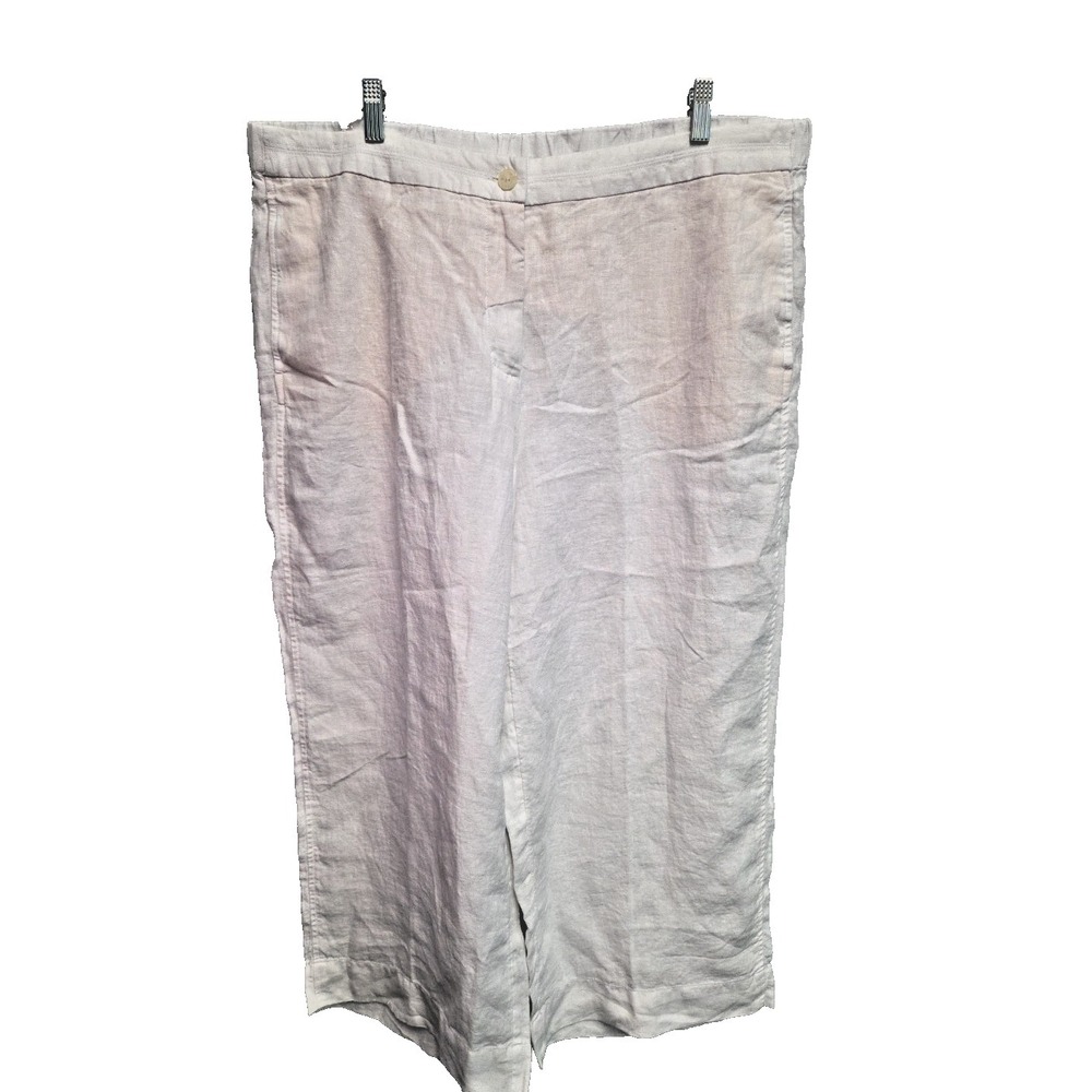 NWT J.JILL Love Linen‎ White Sz 2X  100% Linen Cropped Wide Leg Pants Elastic